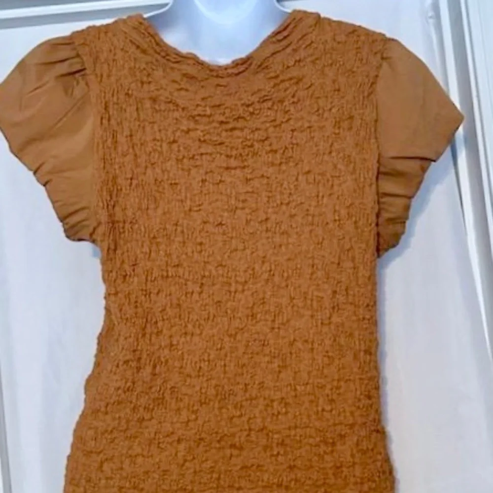 DKNY Yellow/Gold Ladies Short Sleeve Open Neck Top Sz M - Picture 3 of 4